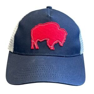 Mountain Khaki Buffalo Trucker Hat Cap Blue White‎ Cotton Adjustable Snapback